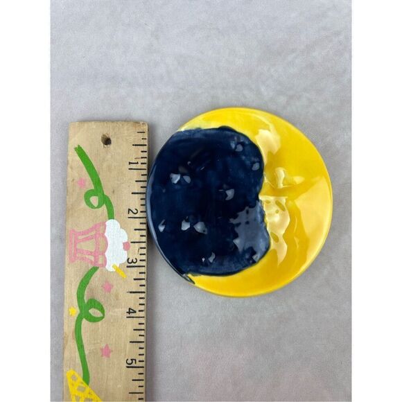 Vintage 90s Celestial Moon Pottery Dish Art Decor Trinket Dish - Picture 5 of 6